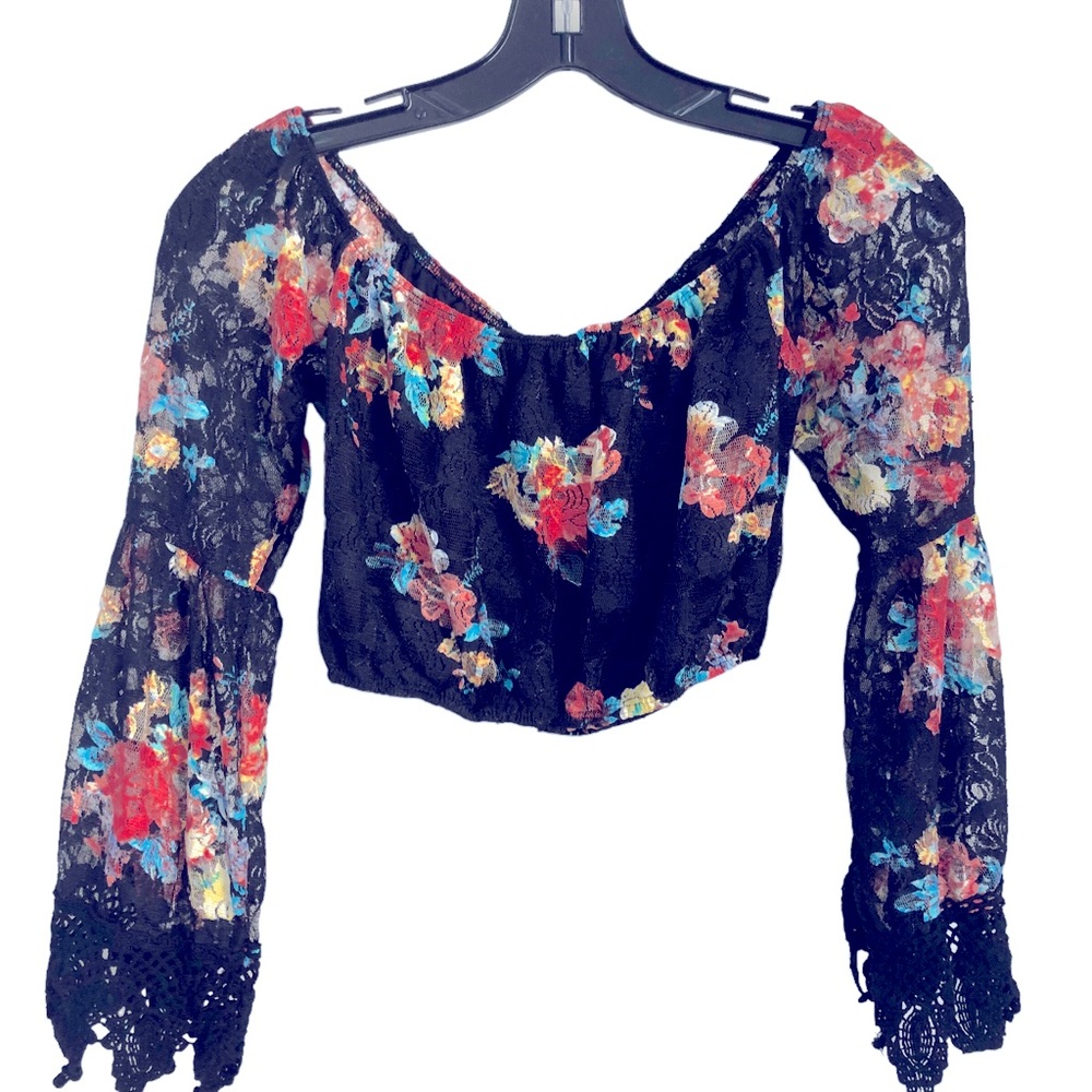 Love J. Floral Mesh Crotchet Crop SZ S
